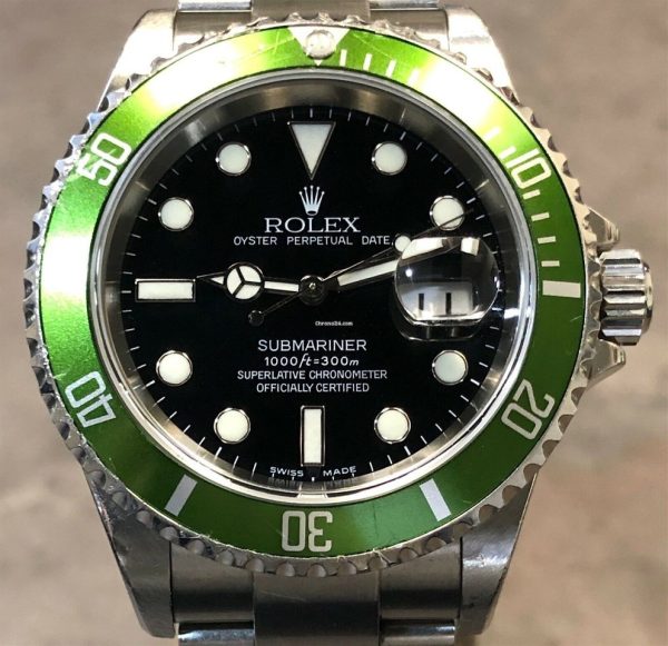 Nep Rolex Submariner 16610lv Anniversary Flat 4 Green Bezel Black Dial ...